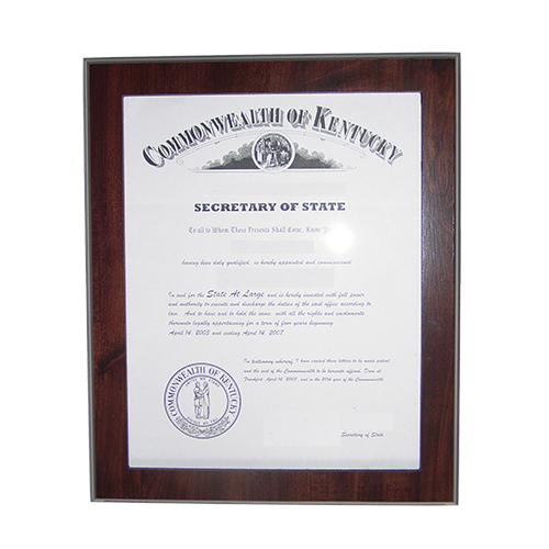 Illinois Notary Commission Frame Fits 11 x 8.5 x inch Certificate